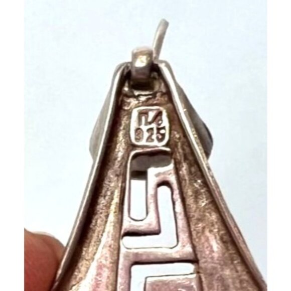 Vintage Sterling Silver 925 Greek Key Meander Dangle Hinged Pierced Earrings - Picture 5 of 6